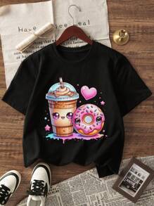 3件套少女休闲碎花圆领短袖T恤，夏季学生少女装 - 时尚T恤为每个孩子带来快乐和幸福！情人节 - 粉色 - 查看 7