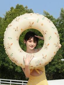 1pc Vintage Rabbit & Bear Inflatable Life Ring, PVC Material Adult Swimming Life Buoy, Boat Tool, Floating On Water - Suitable For Deep Water Area 90#, Christmas