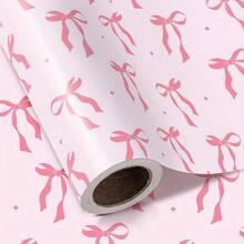 Pink Bow Wrapping Paper Roll - Mini Roll - 17 Inch X 33 Feet - Pink Ribbon Bow Design Perfect For Valentine's Day, Girlfriend's Birthday, Bachelorette Party,Valentine's Day - Multicolor - View 2