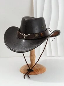 1pc Men's Multi-Color Bull Head Studded Leather Jazz Hat, Outdoor Sun Hat, Large Brim Western Cowboy Hat, Spring/Summer/Autumn