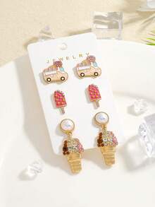 2 件/4 件/6 件可爱水钻汉堡和薯条耳钉，时尚仿制食物耳环汉堡、薯条、爆米花、冰淇淋、西瓜、火锅，适合休闲、派对穿着或礼物 - 彩色 - 查看 14