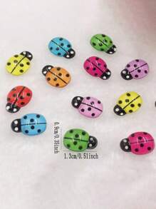 30pcs Lady Bug Garden Decor, Landscape Figurines For Succulent Pot, Wooden Craft Insect DIY Accessories,Cartoon Simulation Beetle Shaped Mixed Resin Patch