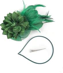 Fascinators Hats Women,Tea Party Fascinator Hair Clip With Feathers Wedding,Derby Hats Headbands - 款式1-綠色 - 查看 6