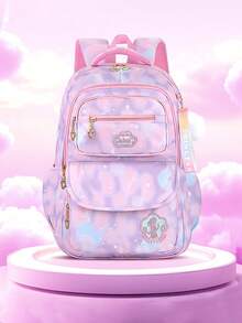 Mochila para niñas, mochila galaxia para niños y adolescentes, mochilas escolares para niñas, mochila chica soñadora, mochila escolar, mochila casual duradera y ligera para viajes con llavero de peluche blanco, diseño reflectante, linda bolsa para libros para estudiantes de primaria - Morado - Ver 1