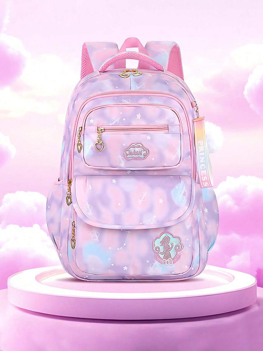 Mochila para niñas, mochila galaxia para niños y adolescentes, mochilas escolares para niñas, mochila chica soñadora, mochila escolar, mochila casual duradera y ligera para viajes con llavero de peluche blanco, diseño reflectante, linda bolsa para libros para estudiantes de primaria - Morado - Ver 1