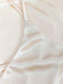 Summer Solid Color Casual Minimalist Satin V-Neck Camisole Top, Layering Or Outerwear - Apricot - View 4