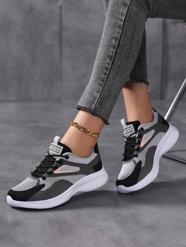 New Plus Size Breathable Mesh Casual Women Shoes, Soft Sole & Upper Running Shoes, Ladies Sports Shoes, Stylish Lightweight Comfortable Women Flats, Women Jogging Shoes, Women Contrast Color Walking Shoes, Women Road Running Shoes, Women Fashion Travel Shoes, Women Shoes, Casual Lace-Up Outdoor Sports Women Shoes