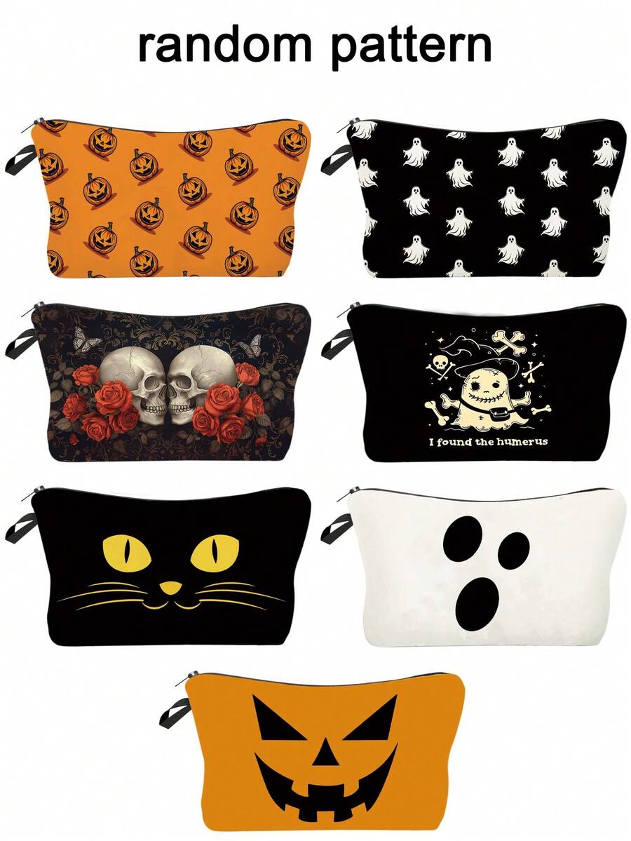 1 件/3 件（随机图案）万圣节鬼怪印花化妆包，化妆包女士化妆包钱包万圣节图案洗漱用品收纳包婚礼派对洗漱用品拉链手机钱包铅笔袋化妆包化妆旅行洗漱用品收纳必需品礼品收纳拉链配件指甲 - 彩色 - 查看 1