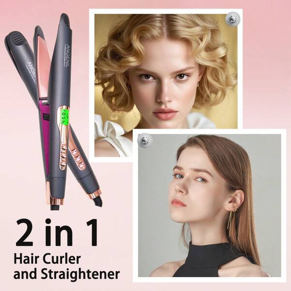 ANGENIL Alisador de Cabelo com Placa de Torção ANGENIL, Cabelo Cacheado-Cabelo Liso 2 em 1, Adequado para Mulheres, -1 Polegada Voltagem Dupla, Função de Íon Negativo, Visor LCD, Temperatura Ajustável em Várias Velocidades