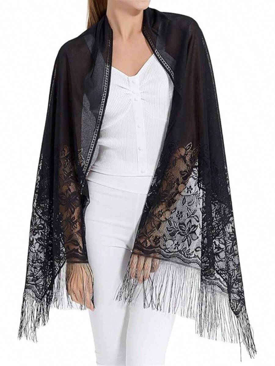 RIIQIICHY Shawls And Wraps For Evening Dresses Scarfs For Women Pashmina Wedding Formal Shawlhalloween - 黑色 - 查看 1