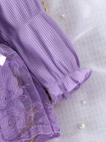 1pc Baby Girl Elegant Lace Mesh Long Sleeve Romper + Headband + Socks, Autumn/Winter