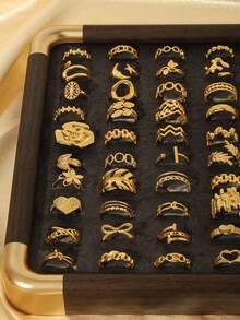 3/6/9/12/16/24件装不锈钢18K镀金极简几何开口戒指，时尚日常佩戴（随机发货） - 金色 - 查看 2