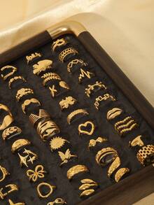 3/6/9/12/16/24件装不锈钢18K镀金极简几何开口戒指，时尚日常佩戴（随机发货） - 金色 - 查看 4