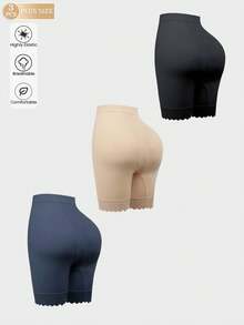 3 chiếc quần short bó cạp cao cỡ lớn dành cho nữ, quần lót chống ma sát thoáng khí, quần lót ren viền thanh lịch - Nhiều màu - Xem 5