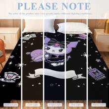 Sanrio Kuromi Anime Decke mit Motiv der Zauberball-Karte - Hergestellt aus gestricktem Polyesterfleece, moderner Digitaldruck, Cartoon-Thema, Katzenbekleidung, bequeme Wohndekoration-Decke für alle Jahreszeiten, maschinenwaschbar