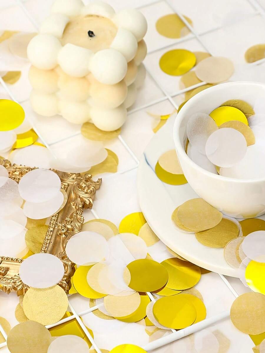 1000/3000 Stück goldfarbene und weiße runde Konfetti - Premium wiederverwendbare Konfetti, ideal für Tischstreudekoration, Party-Tischdekorationen, geeignet für Geburtstagsfeiern, Hochzeitstischdekoration, elegante Schreibtischdekoration, Veranstaltungen, Feiertage