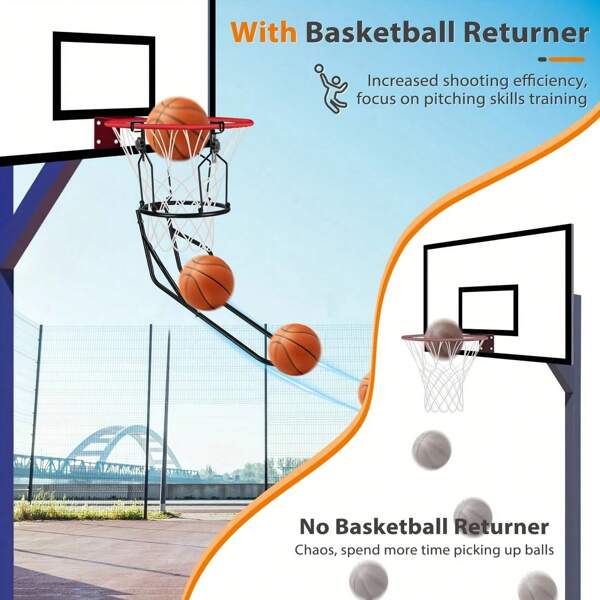 Basketball Rückholvorrichtung, schwere Basketball Rückplatte mit 3 stabilen großen Haken, strapazierfähiges Basketball Zubehör für 18-Zoll Basketball Training, Schwarz