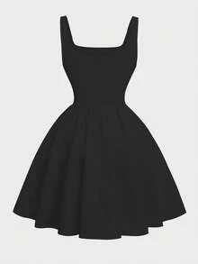 春夏法式极简风白色吊带裙女高级减龄感方领收腰显瘦背心短裙复古无袖修身性感露背吊带裙短款连衣裙