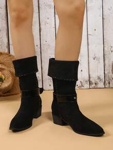 Vintage Rüschen 2-in-1 Western Stil Knöchelstiefel, Neue Kollektion Retro Damen Halbe Waden Kurze Stiefel, Spitz Zulaufende Reiter Stiefel, Lässig vielseitig