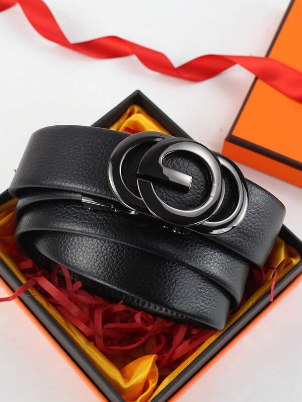 1pc Black Multicolor Luxury Men's Self Lock Belt Belt - Adjustable, Stylish Business Casual Style, Metal Buckle, Best Gift Choice