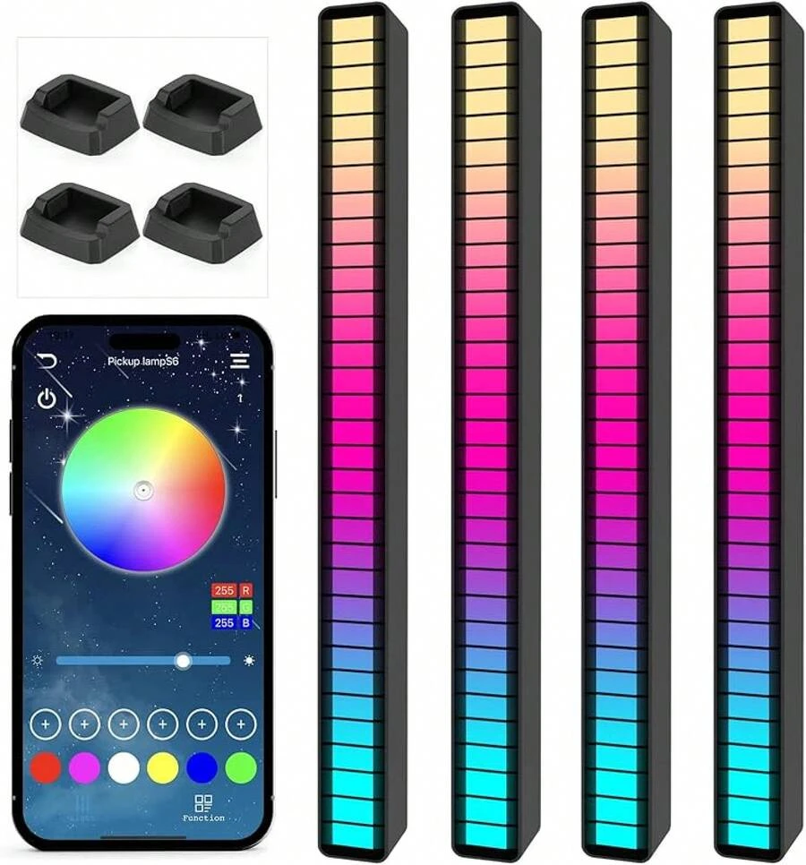Hot Cool Soulpunk RGB Rechargeable Sound Control Light, Voice-Activated Pickup Music Rhythm Lights, Ambient Light, For Car, Gaming Room Decorations(4Pack) - 4Pack-Black(Ứng dụng) - Xem 1