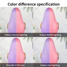 Two Tone Purple Pink Mixed Color Lace Front Wig Long Silky Straight Light Pink Ombre Purple Hair Wigs Pre Plucked Baby Hair Natural Hairline Glueless Heat Resistant Fiber Synthetic Lace Front Wigs 13x4 Free Part For Fashion Women Girls Daily Party Use 26 Inch - 拼色 - 查看 7