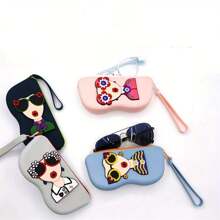 Modisches neues Brillenetui aus Silikon mit Griff, tragbare Reiseaufbewahrungsbox für Brillen, geeignet für Lippenstift und Kopfhörer - niedliches Geschenk für Mutter, Freundin, Ehefrau und Kinder, Cartoon-Design