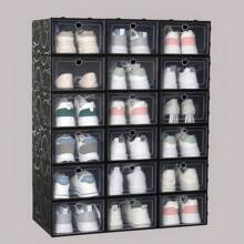 12pcs Thick Transparent Flip-Top Shoe Storage Boxes, Foldable Drawer-Style Plastic Shoe Organizers, Ideal For Summer Shoe Storage And Space Saving