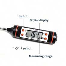 1-Piece Digital Food Thermometer With Stainless Steel Probe - Dual Display For Accurate Cooking Temperature, Ideal For Grilling, Baking, Grilling - Large Easy-To-Read Screen Including AA Battery, Digital Food Thermometer
