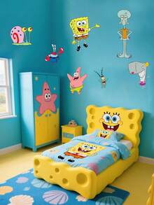 SPONGEBOB 1 件海绵宝宝主题卡通墙贴 PVC 防水贴纸 自粘玻璃门卧室墙贴 超厚卡通贴纸 创意装饰墙贴 适用于卧室、客厅、书房、婚礼、餐厅、书房、毕业季、生日派对、母亲节和复活节派对房间装饰墙面装饰墙贴贴纸
