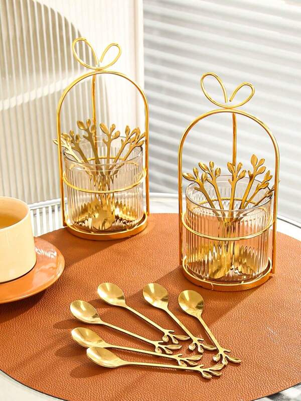 50pcs Elegant Gold Leaf Coffee Spoon, 20PCS/7PC/1PC, 4.7-Inch (Approximately 11.9cm) Mini Stainless Steel Espresso And Dessert Tea Spoon, Perfect For Demetas And Small Portions