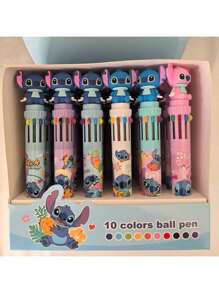 Disney 16pcs Disney Authorized Stitch Blue Cartoon Stylus & 10-Color Ballpoint Pen Set - Innovative Cute Design, Portable & High Aesthetic, Comfortable Press-Type Grip, 0.7mm Smooth Writing, 10 Colors For Creative Study & Journaling (DIY Stationery Gift) School Supplies, Back To School
