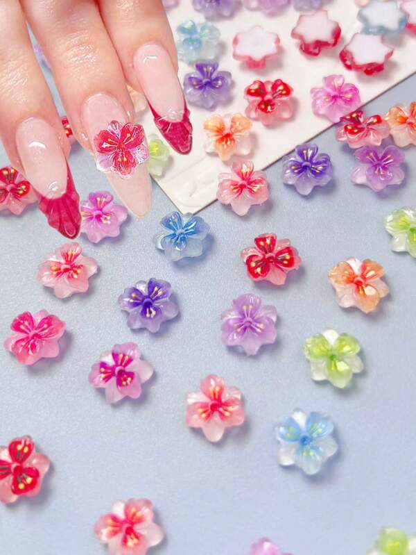 50/100pcs Luminous Ice Flowers Nail Charms, Translucent 3D Resin Floral Petals For Nail Art Design, Non-Scented Nail Jewels Decorations