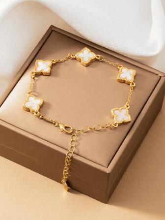 1pc New Stylish Lucky Clover Design Women Bracelet, Suitable For Daily Wear In Summer, Perfect Gift For Friends