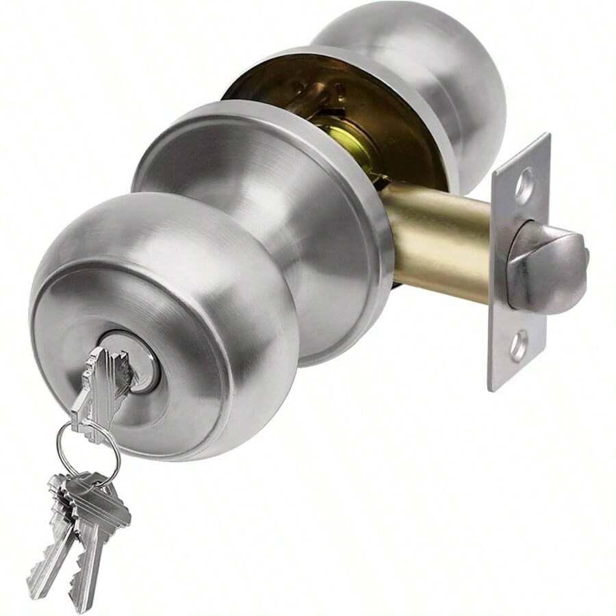 CML Hardware Keyed Entry Door Knob Set, Entran Door Lock In  Stainless Steel For Exterior And Interior, Round Ball Handle, 1 Pack - 1+Stain Stainless - View 1