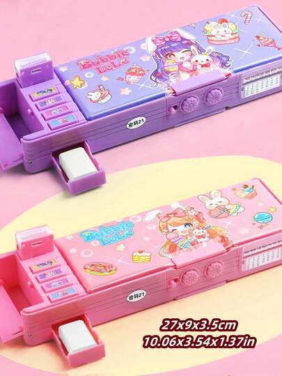 1pc Multi-Function Stationery Pouch With Password Lock, High-Tech Pen Case With Auto Double Layer, Surprise Gift For Girl/Girls , Back To School Gifts