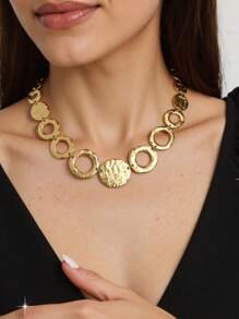 1pc European & American Fashion Exaggerated Minimalistic Geometric Hammered Texture Necklace