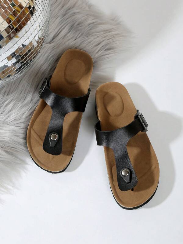 Sandali slip-on da uomo, colore unito, tomaia in pelle, supporto plantare, suola in sughero morbida, ciabatte da spiaggia confortevoli, adatte per uso quotidiano, passeggiata, casual, taglie grandi, cinturino regolabile con decorazione fibbia in metallo, disponibili nei colori bianco, nero, marrone, misure 37-47 unisex