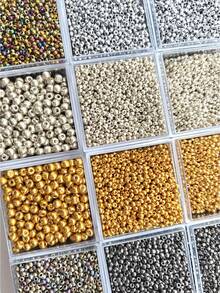 5克/包，15种颜色，1.5毫米、2毫米、3毫米金银色玻璃米珠，闪亮隔珠，复古珠宝DIY配件，串珠用品 - 1.5mm,2mm,3mm金銀常規款 - 查看 2