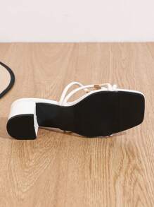 Women's Elegant High Heel Slip-On Sandals, Metal Buckle Thick Heel Fashion Hollow High Heeled Sandals For Outdoor Wear
