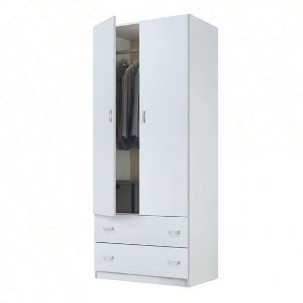 Miroytengo Armario Blanco Juvenil, Infantil, Armario Individual Turín 2 Puertas 2 Cajones Blanco Brillo 74x180 cm