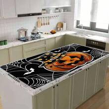 1 pieza Alfombrilla para barra de café, escurridor, alfombrilla de goma suave y absorbente a prueba de agua para secado de platos, con impresión de serie de Halloween con fantasma, calabaza y telaraña, para decoración de encimeras, restaurantes, cocina, mesa de comedor del patio, artículos del hogar