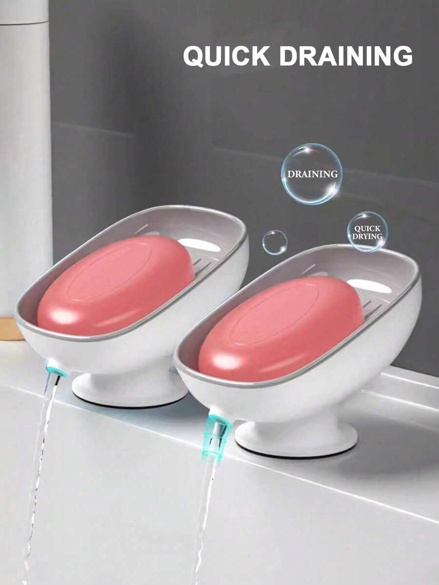 1pc Soap Box With Drainage, Luxury Style, Wall-Mounted Soap Dish/Shelf For Bathroom Use - Grey - View 1