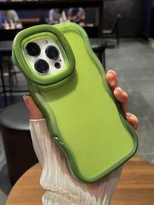 二合一可折叠立波透明手机壳适用于 17 Pro Max 17 Air 17 16 15 12 13 14 Pro Max 11 Plus 时尚 3D 卷曲防震保护套 - 綠色 - 查看 3