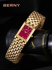 BERNY 1 Stück Damen Edelstahl-Armband, luxuriöse elegante Mode quadratisches Zifferblatt Analog Quarz Armbanduhr, 30m wasserdicht, geeignet für den täglichen Gebrauch