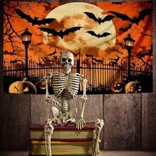 1pc Scary Halloween Hanging Banner, Bat Fly Over Graveyard Pattern Banner, Suitable For Halloween Party, Holiday Party, Home Decor, Perfect For Halloween Decoration