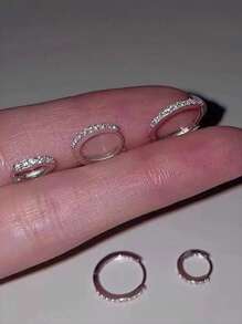 Conjunto de 6 brincos de argola pequenos de cristal para mulheres, cobre, zircônia levemente incrustada, cor ouro branco, novo ano 2000, joias legais para uso diário, presente para meninas