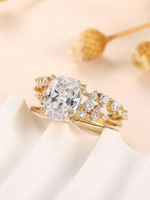 3 PC/Set Elegant Cubic Zirconia Ring For Women For Valentine's Day Gift Wedding Anniversary Party Jewelry