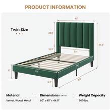 SHA CERLIN Twin/Full/Queen/King Velvet Upholstered Platform Bed Frame With Headboard, Strong Wood Slats Support, No Box Spring Needed, Green