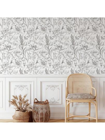 117.32*789.4 Inch/ 17.32*118.11 Inch Flowers Birds Wit Painted Flower Bird ation Bathroom Wallpaper Peel Stick Furniture Renovation Contact Paper view 8